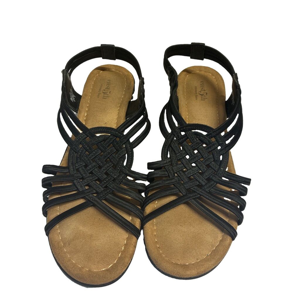 NWT east 5th Womens 10M Black Slip-on Memory Foam Comfort Sandals/Elastic Band